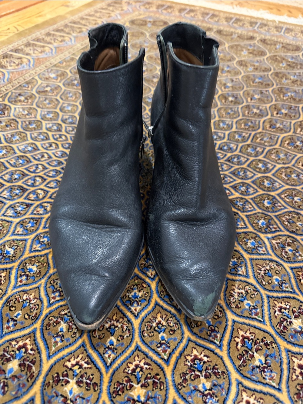 ANTONIO MELANI Black Pointed Leather Ankle Booties with Side Zip 9.5